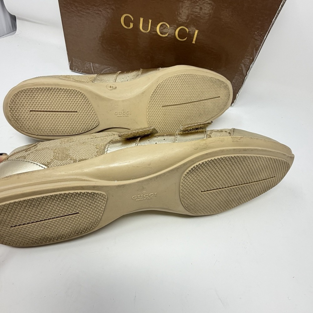 Gucci Guccissima Metallic Gold Canvas Leather‎ Hook Loop Sneakers Women 11 - Picture 13 of 15